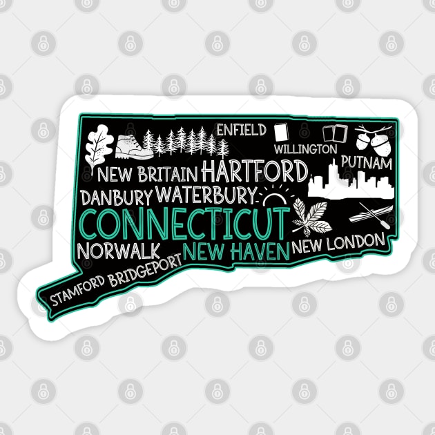 Connecticut New Haven cute map New Haven Enfield Willington Putnam Norwalk Stamford Bridgeport Sticker by BoogieCreates